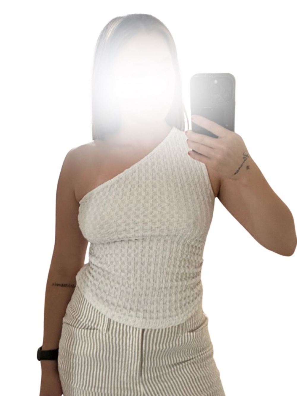 Zechka, Women’s One-Shoulder White Tank Top, Large